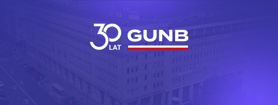 Na grafice budynek Głównego Urzędu Nadzoru Budowlanego i logo GUNB na jubileusz 30-lecia30-lecie